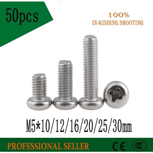M5*10/12/16/20/25/30mm screw GB818 half round 304 Stainless Steel flat Phillips head cross Truss head screw