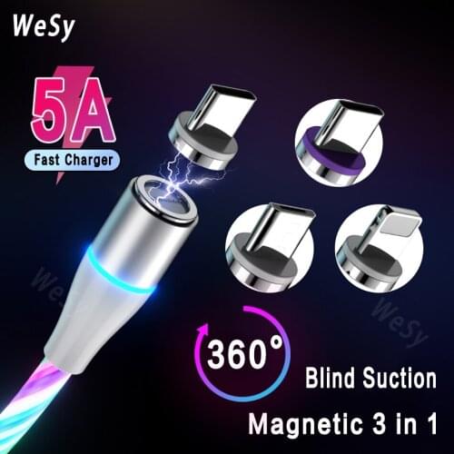 Magnetic Charger Micro USB Type C Cable 5A Qucik Charging Cell Phone Cable Cord Wire For iPhone 11 12 Pro Samsung Xiaomi Huawei