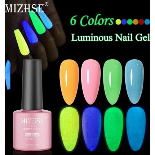 MIZHSE 7ML Glow In Dark Gel Nail Polish Luminous Neon Color Fluorescent UV LED Semi Permanent Soak Off Gel Varnish Hybrid Nail