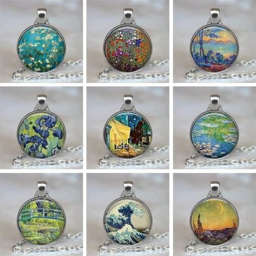 Monets Water Lily Pond Art Pendant Great Painting Glass Cabochon Necklace Women Fashion Jewelry French Impressionism Monet