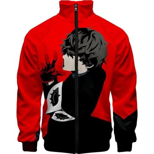 Anime P5 Persona 5 Akira Kurusu Cosplay Costum 3D Print Mens Jackets Harajuku Cardigan Stand Collar Zipper Baseball Jacket