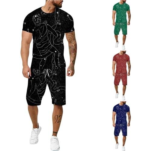 Mens Summer Casual 3d 2-piece Suit Large Size Fitness Outdoor Running 2-piece Suit Fashion Daily Suit Conjuntos Masculinos 2021