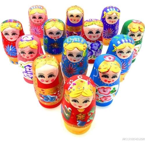 Set Of 5 Pcs Dolls Wooden Russian Nesting Babushka Matryoshka Hand Painted Gift JY09 21 Dropshipping