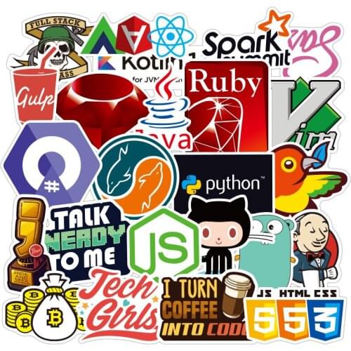 100 Pcs Internet Java Sticker Geek programmer Php Docker Html Bitcoin Cloud C++ Programming Language For Laptop Car DIY Stickers