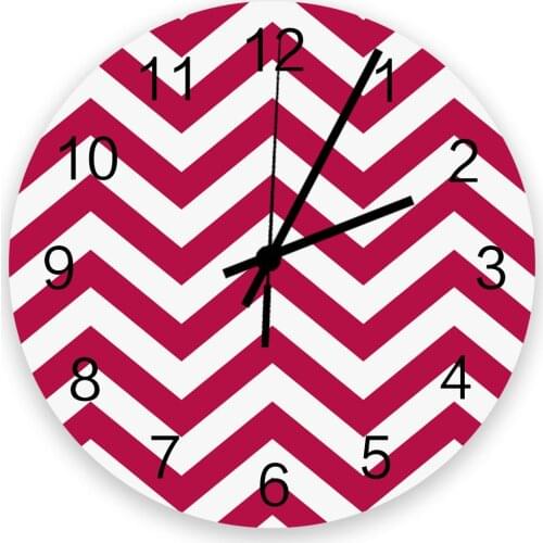 Geometric Stripes Ripple Red White 30cm Wooden Wall Clock Modern Design For Home Living Room Office Kitchen Wall Decor Hanging