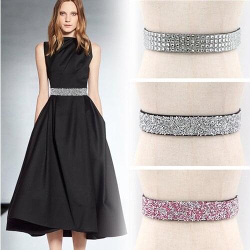 Women Fashion Waist Belt Crystal Sash Cummerbund Elegant Lady Waistband Party Dress Accessories Glitter Rhinestone Polyester