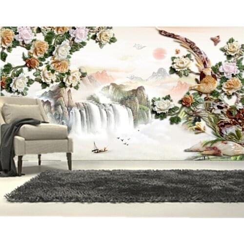 Custom papel de parede,3D stereo China style flower falls jade murals,living room sofa TV wall bedroom wallpaper