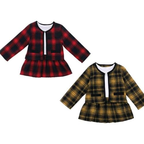 Autumn Winter Toddler Kid Baby Girl Clothes Plaid Coat Tops+Tutu Dress Formal Outfit Set