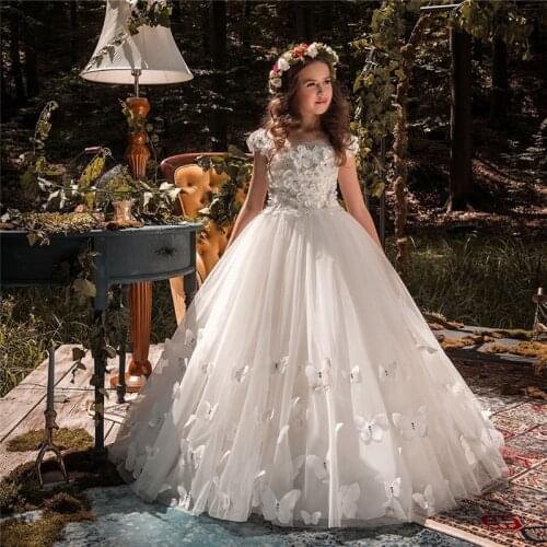 Custom Gorgeous Flower Girl Dresses Fluffy Tulle Pageant Birthday party Applique Princess Gown First Communion Dresses