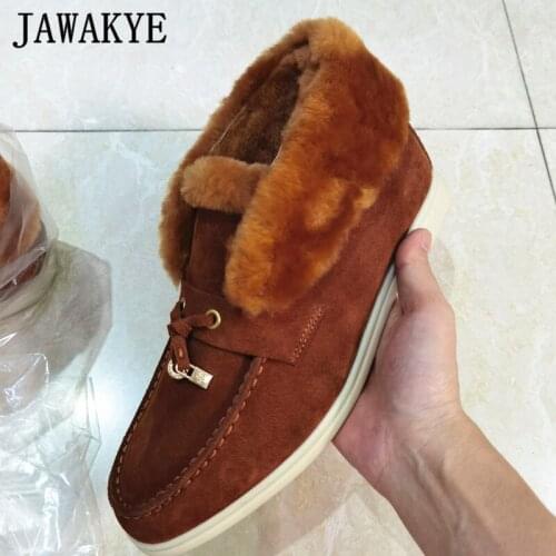 Flod Wool Collar Women Boots Metal Lock Fringe Winter Flat Shoes Quality Suede Slip-on Furry Boots Luxe Open Walk Botas Mujer