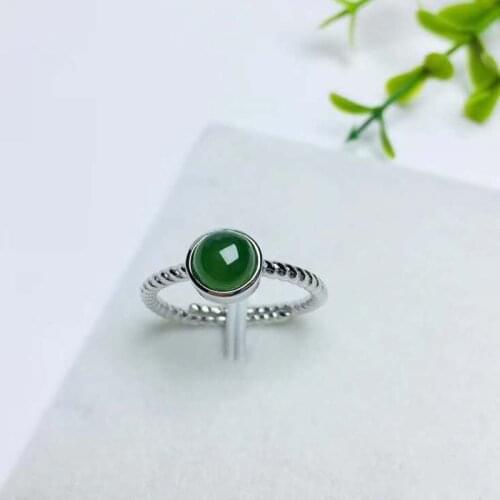 Silver 925 Ring Women Round Classic Style Natural Jasper Mosaic Charm Fashion Jade Jewelry