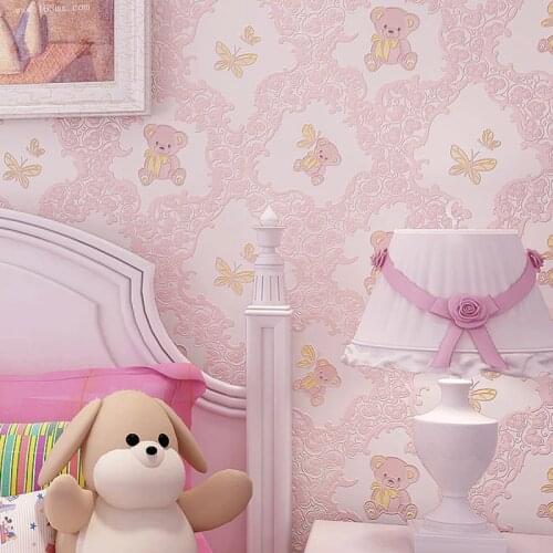 Modern Cartoon Bears 3D Non-woven Wallpaper for Kids Room Boy and Girl Bedroom Romantic Kids Wall Paper Pink Blue Beige Purple