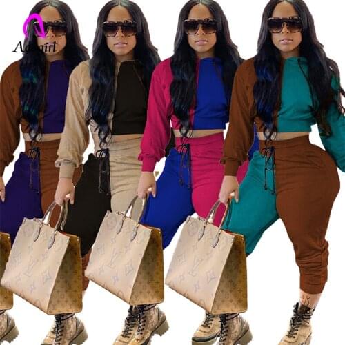 Fitness Sexy Tracksuit Two Piece Set Long Sleeve Hoodies Crop Top Lace Up Pants Winter Clothing for Women Fashion Matching Sets