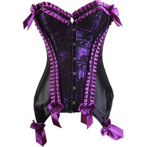 Womans Purple Red Steampunk Corset Breast Support Suspender Corset Sexy Gothic Corset Lace Bow Corset Underwear