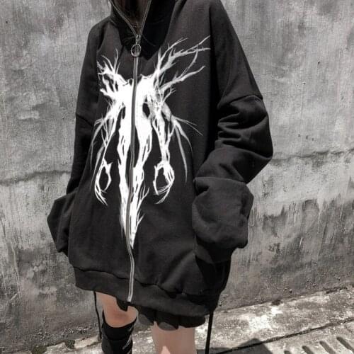 Xingqing Y2K Aesthetic Female Hoodies Women Zip Up Long Sleeve Hoodies Coat Harajuku Gothic Grunge Streetwear Vintage Clothes