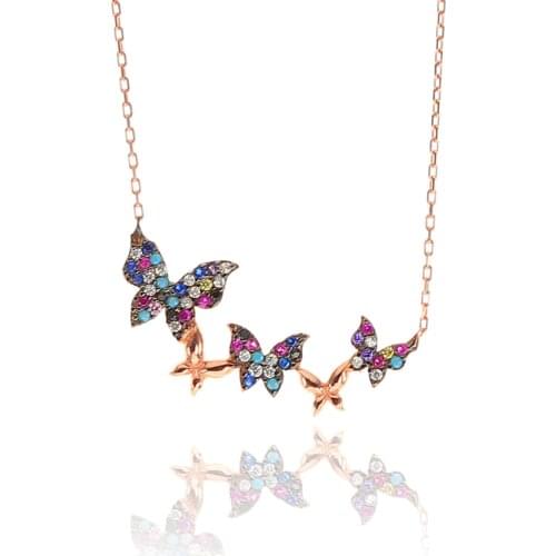 For women 925 Sterling Silver Colorful Stone Flying Butterflies Necklace Elegant Design Elegant Jewelry Accessory 2021 Trend Lovely Fashion Pure silver