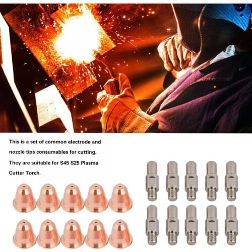 10Pcs PR0110 Electrode + 10pcs PD0116-08 Nozzles For Carbon Steel Cutting Welding Accessories For S25 S45 Plasma Cutter Torch