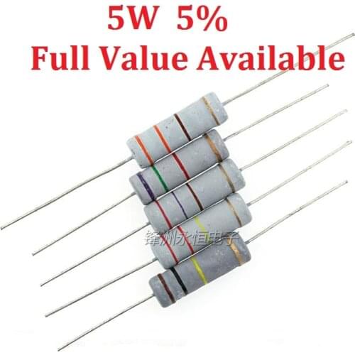 10PCS/LOT 5W 270K/300K/330K/360K/390K Ohm metal film resistor 5% 0.25W resistors 5W color ring metal film resistance