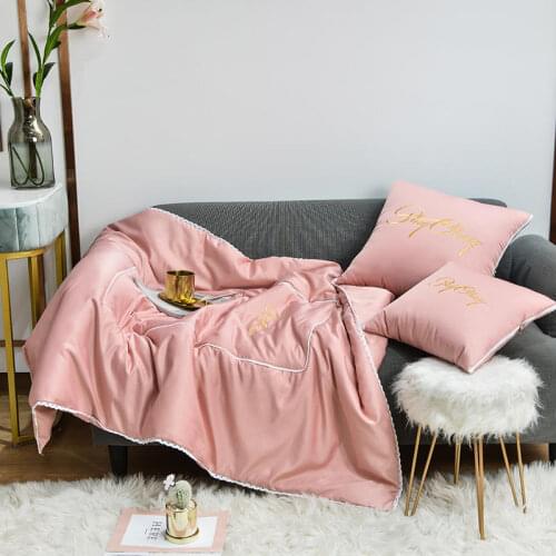 2 In 1 Washed Silk Portable Solid Colors Car Sofa Bedding Back Cushion Pillow Super Soft Stuffed Unfold Fluffy Office Blankets