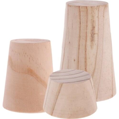 3Pcs Unfinished Pine Wood Jewelry Display Trays Jewellery Tower for Necklace Bracelet Ring Showcase, Cylinder Empty Plate