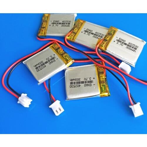 5 pcs 3.7V 300mAh lithium polymer li ion lipo rechargeable battery 402530 042530 JST 2.5mm for MP3 GPS bluetooth headset