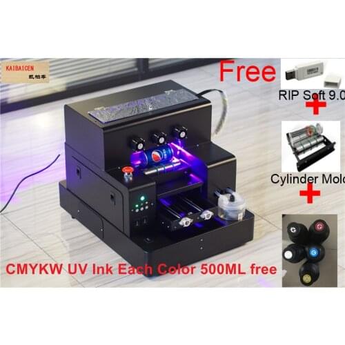 Full automatic UV printer A4 UV Led flatbed Bottle Printer with UV ink set For phone case Cylinder wood glass Acrylic printing