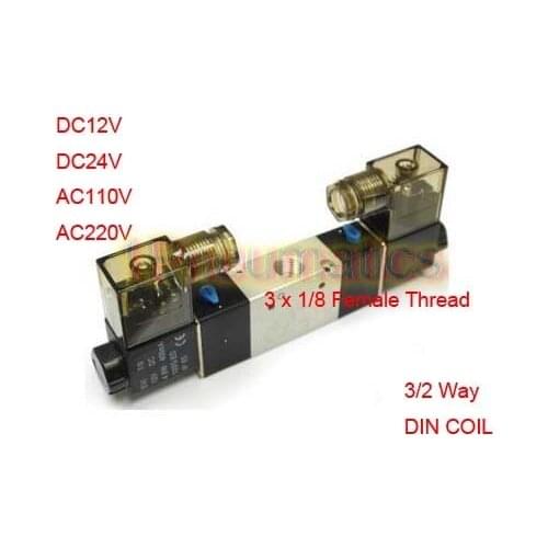 Free Shipping High Quality 3/2 Way 1/8'' Input and Output AirTAC type Pneumatic Solenoid Valve 3V220-06 DC12V Two Coil DIN