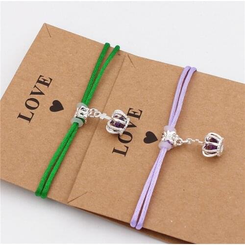 Crown Charm Bracelet cross Purple Crystal pendant Adjustable Lucky string couple Bracelets For Women Queen&King Jewelry