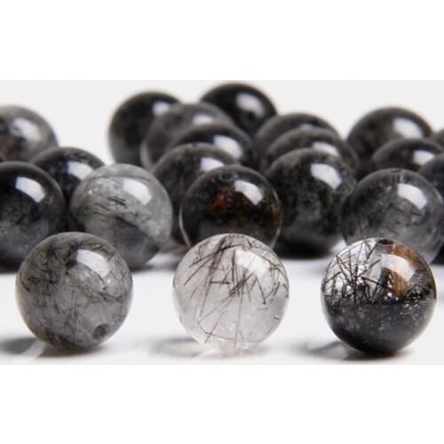 Natural AA Black Rutilated Quartz beads smooth black Quartz crystal stone spacer loose beads for jewelry making bead wholesale