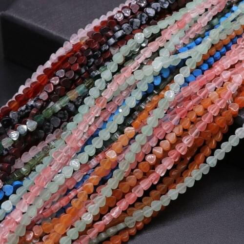 4mm Natural Stone Small Heart Shape Beads Aventurine Rose Quartz Crystal Agate Loose Beads For Jewelry Making Bracelet Earring