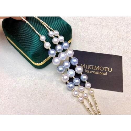 D501 Pearl Bracelet Fine Jewelry 18K Gold 3-8mm Natural Ocean Sea Water Japan Akoya Pearls Bracelets for Women Presents