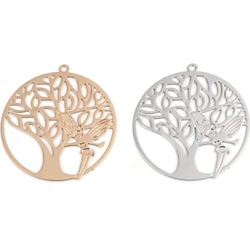 DoreenBeads Fashion Copper Filigree Stamping Pendants Gold Silver Color Round Tree Hollow Charms DIY Findings 3.2 x 3cm, 10 PCs