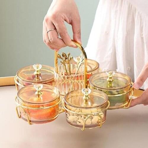 European-style Five Grid Fruit Plate Snack Plate with Storage Cup 6 Fruit Fork Home Living Room Creative Fruit Plate Snack Plate