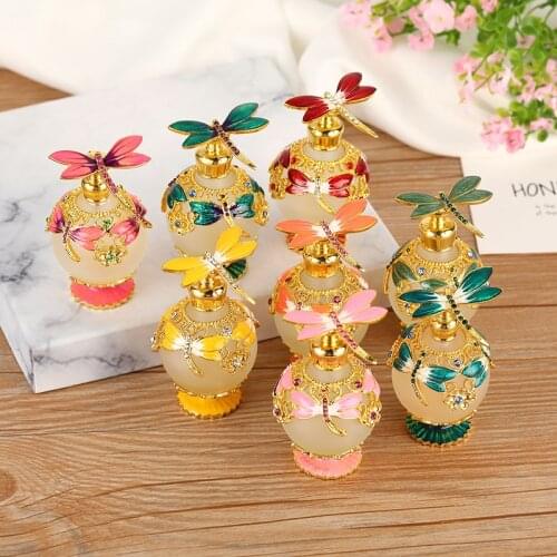 20Pcs 25ML Dragonfly Perfume Bottle Essential oil Essence Refillable Middle East Cosmetic Container Alloy Craft Decoration Vials