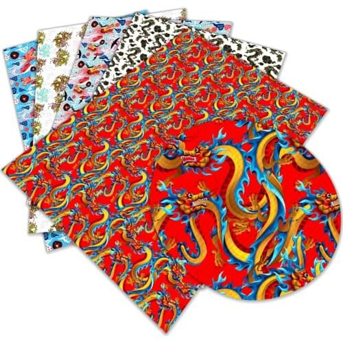 Artificial leather printed dragon pattern cartoon cross pattern 30 X 136 cm hand-rolled DIY accessories bow jewelry