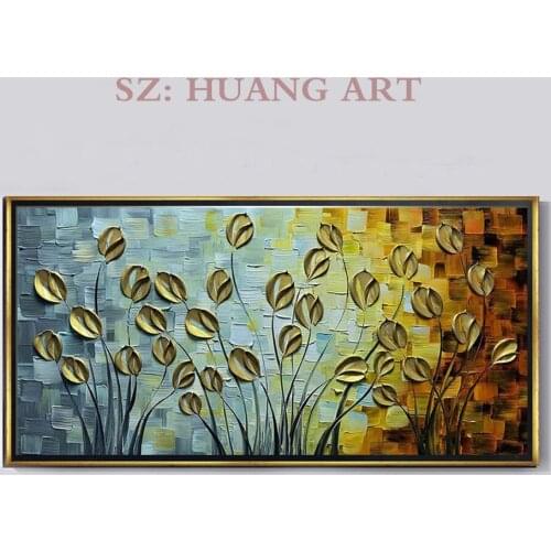 Gold Daisy Oil Paintings on Canvas Budding Flowers Art 100% Hand-Painted Abstract Artwork Floral Wall Art for livingroom Bedroom