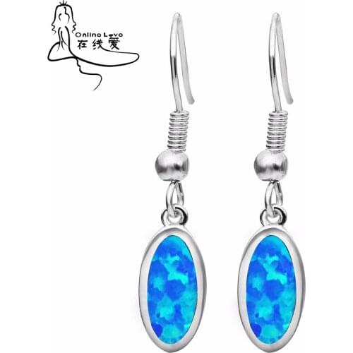 Classic Design Silver Plated Top Quality Oval Blue Opal Earrings for Women Gift Fashion Drop Earrings ER243