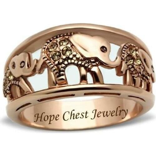 Miqiao Vintage Personality Hollow Out Drop Oil Elephant Diamond Alloy Rings for Men Women Couple Friend Fashion Gift Jewelry