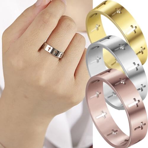 Hollow Cross Stainless Steel Rings Punk Hip Hop Finger Ring Couple Rings Gift for Men Women Metal Ring Women