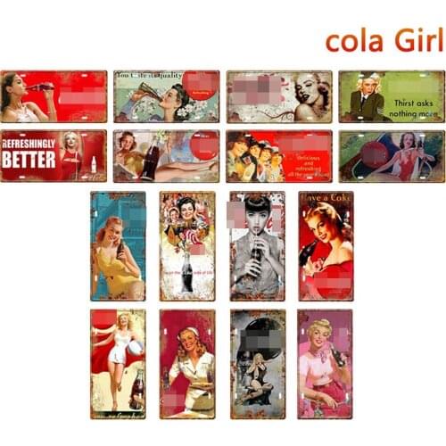 Cola Gir License Plate Signs Vintage Drink Metal Plate For Bar Pub Wall Decor Plaques Kitchen Room Wall Signs