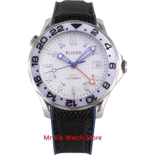 Bliger 41mm Automatic Mechanical Mens Watch GMT Movement Luxury Luminous Waterproof Calendar Clock Sapphire Glass Wristwatch Men