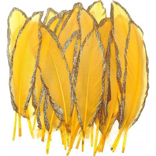 New Gold Yellow Dipped gold goose feather 10-500pcs 15-20cm DIY Jewelry Feathers Stage carnival Wedding Home decoration plumes