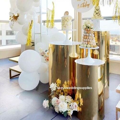 New style Round mirror Gold Plinth Wedding Display Stand for Wedding Candy Bar decoration Set senyu2123