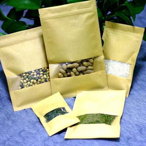 Window kraft paper zip lock Bag with zipper,clear window kraft paper food storage packaging Bag 100pcs/lot