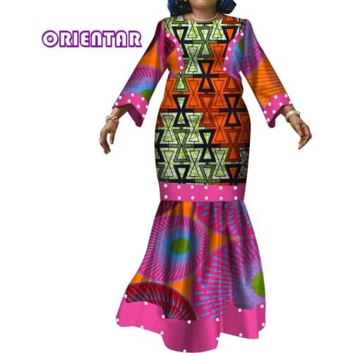 2020 Autumn African Dresses for Women Elegant Mermaid Dress Long Sleeve Print Cotton Maxi Dress Private Custom Plus Size WY3398