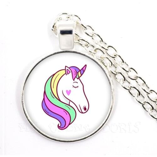 Necklace For Women Men Kids Enamel Life Is Magical Unicorn Horse Jewelry Accessories Cartoon Animal Sweaterchain Unicorn Party