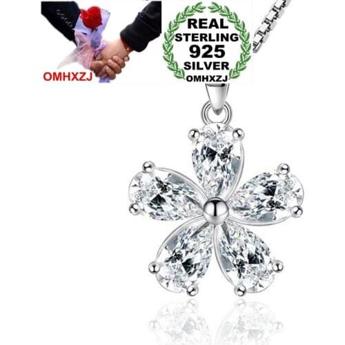 OMHXZJ Wholesale Fashion Sweet Pear Flower Woman Girl Gift Zircon 925 Sterling Silver Pendant Charms PE129 ( NO Chain Necklace )