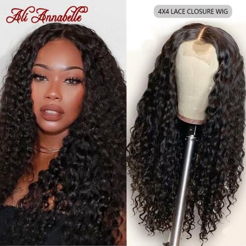 Deep Wave Lace Closure Wig 150% Density Human Hair Wigs Brazilian Deep Wave Lace Front Wig Ali Annabelle 4x4 Lace Closure Wigs