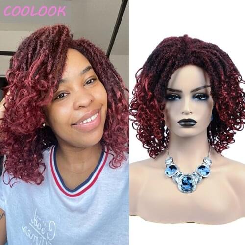 Soft Faux Locs Wigs Wigs for Black Women Ombre Brown Dreadlocks Curly Wigs Natural Synthetic Short Locs Hair Wig Peruca Cosplay
