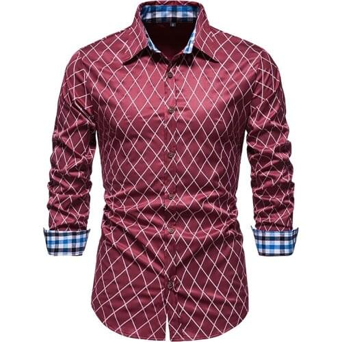 PARKLEES 2021 Plaid Red Shirt Men Long Sleeve Patchwork Slim Camisas Casual Wedding Bridegroom Plus Size Dress Chemise Homme
